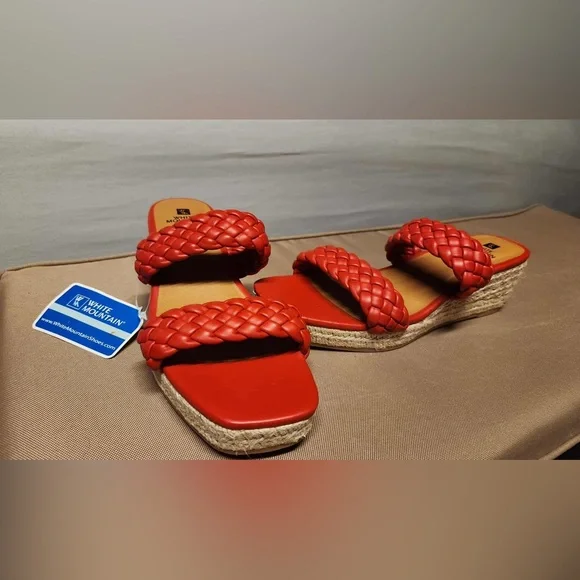 White Mountain Red Braided Wedge Sandals - Picture 6 of 9